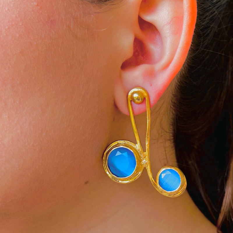 Aretes Doble onda azul